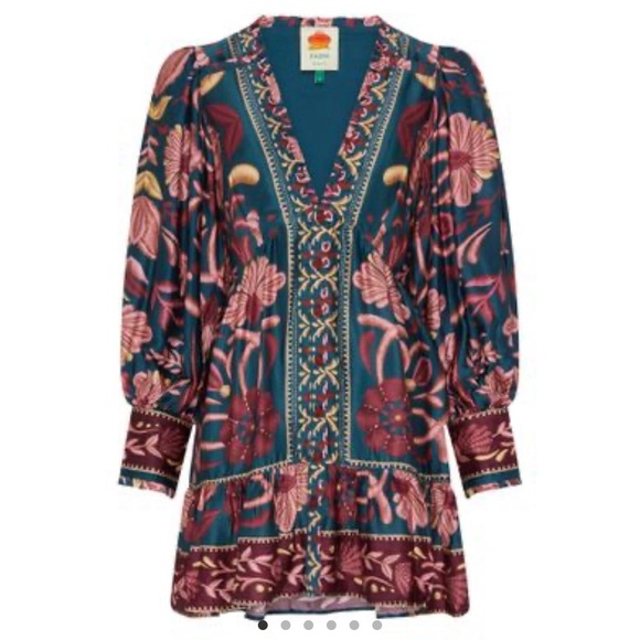 Farm Rio Seashell Tapestry long-sleeve minidresss, size Medium, NEW WITH TAGS - Picture 9 of 11